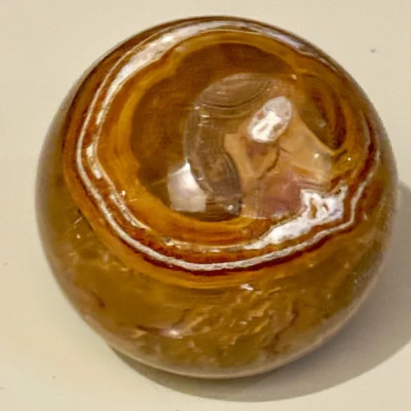 VINTAGE Natural Polished Stone Paperweight. Browns, Greens. Flat Bottom. 3.5” - Picture 3 of 4